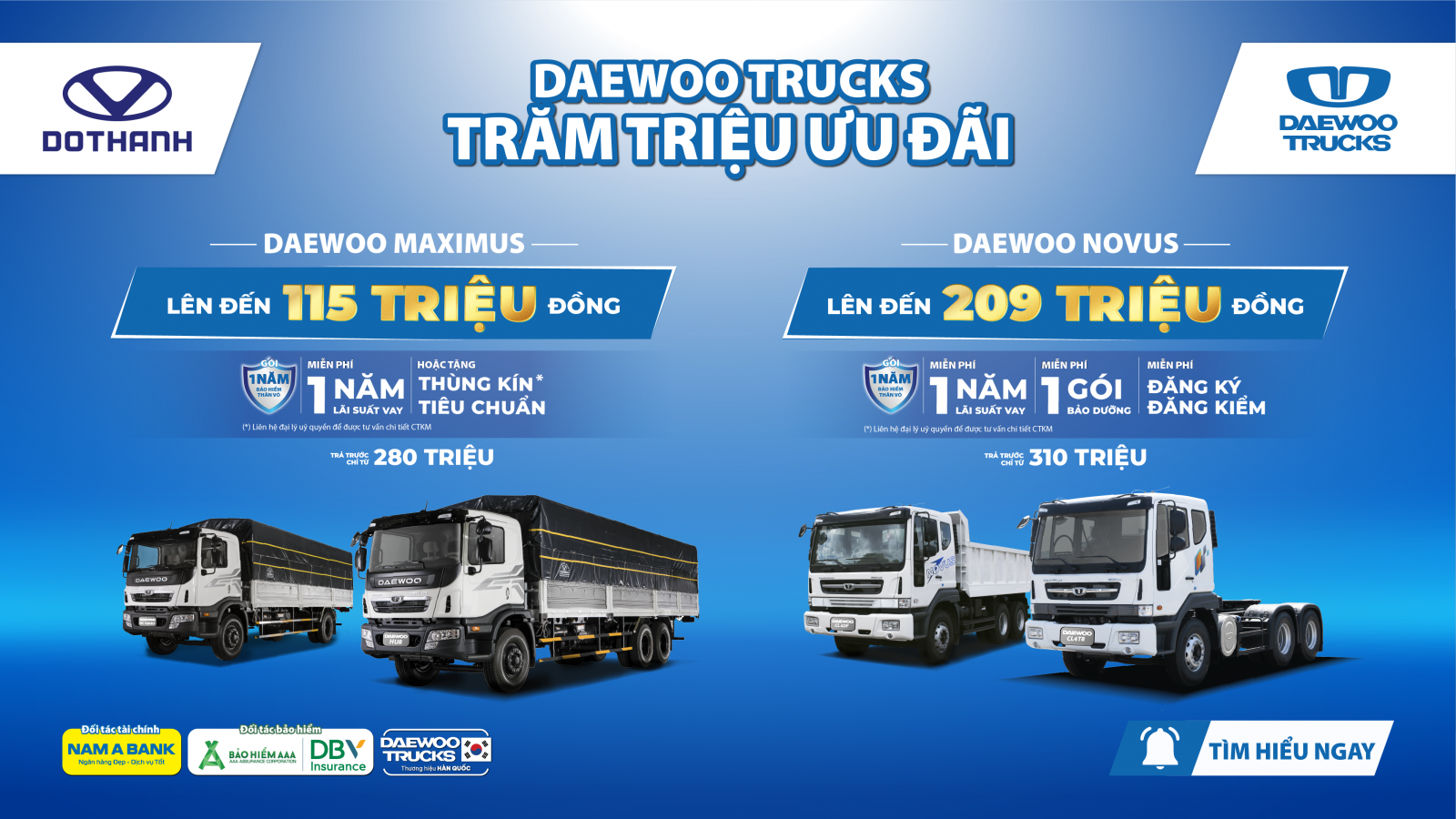 Chương trình DAEWOO TRUCKS: TRĂM TRIỆU ƯU ĐÃI khi mua các dòng xe tải, xe ben và đầu kéo Daewoo