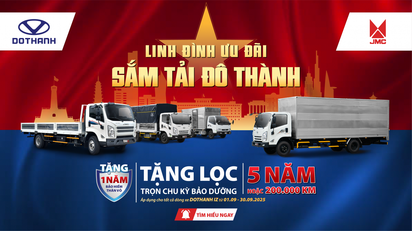 Mua Xe Tải DOTHANH IZ Tặng Bảo Hiểm Thân Vỏ & Lọc Bảo Dưỡng | Khuyến mại tháng 9