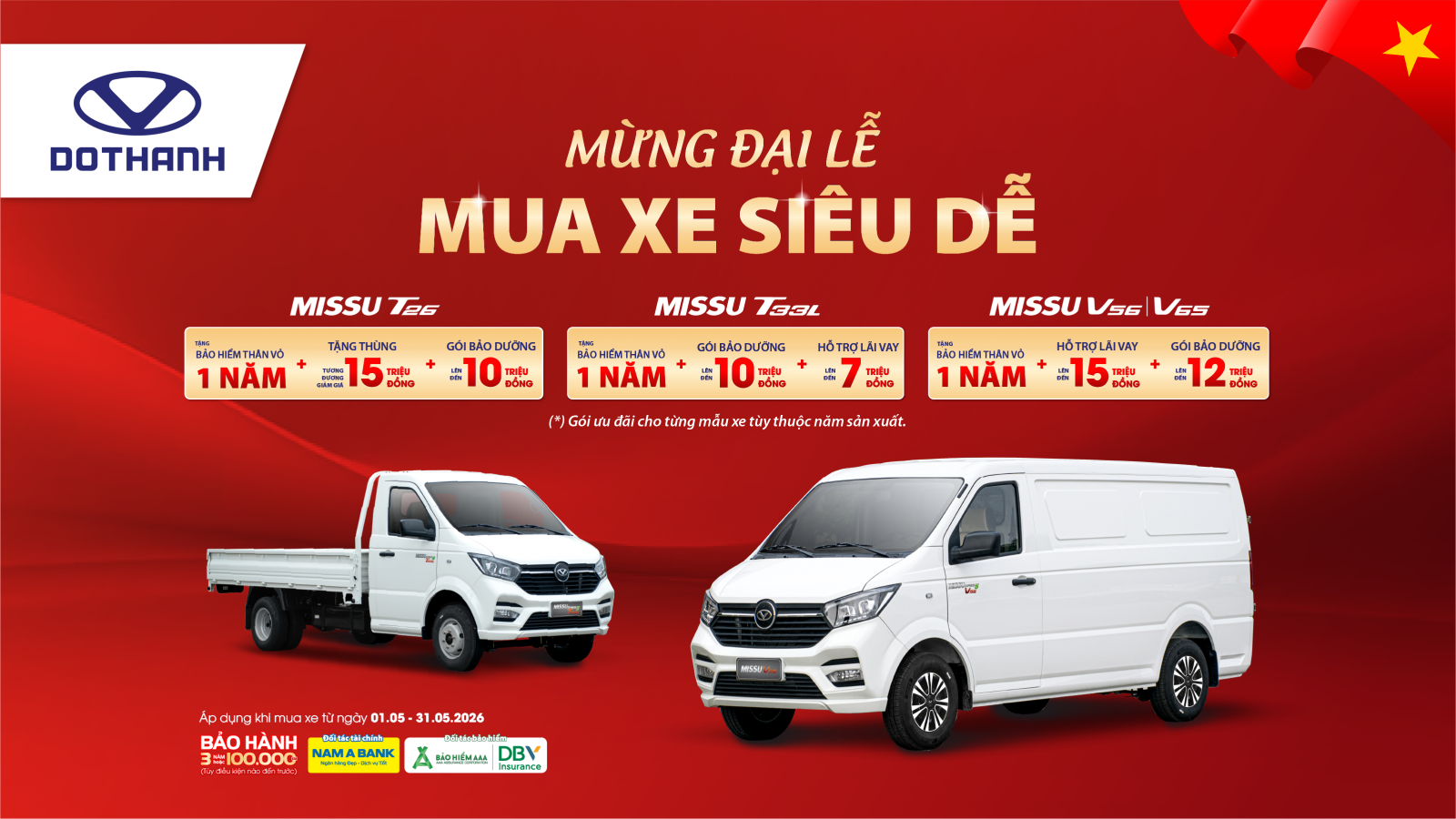 Khuyến mại tháng 5 DOTHANH MISSU: gói bảo dưỡng, BHTV, hỗ trợ lãi vay…