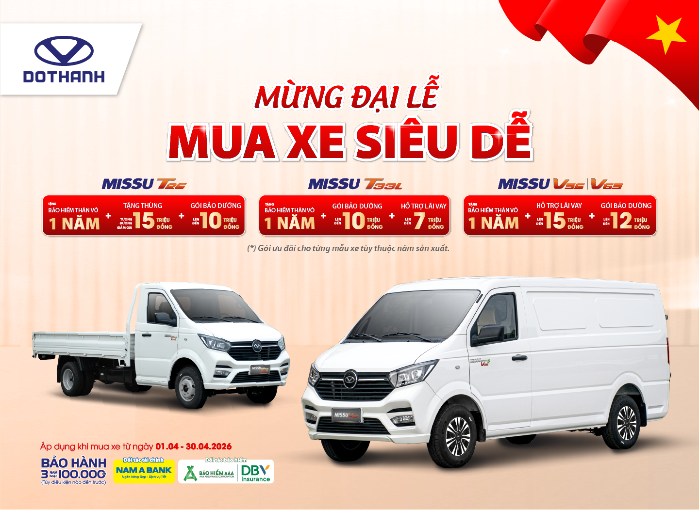 Khuyến mại tháng 4 DOTHANH MISSU: gói bảo dưỡng, BHTV, hỗ trợ lãi vay…
